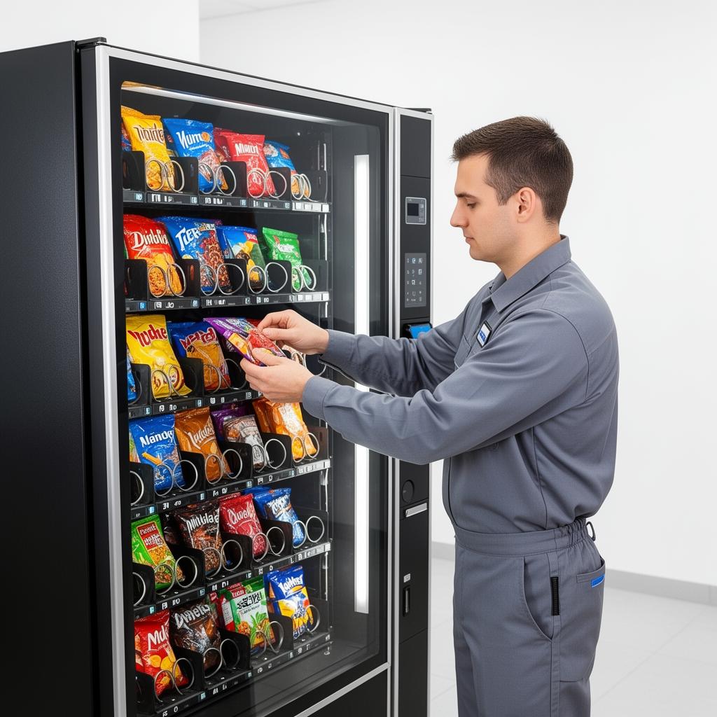 Technician restocking a vending machine